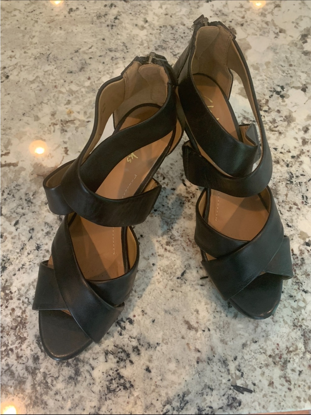 Clarks Black Leather Crisscross Strappy High-Heels